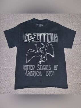 Led Zeppelin 1977 Tour Faded Black Graphic Band Tee